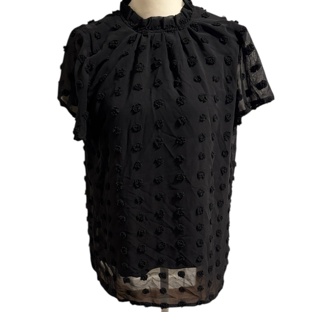 Polka dot dress blouse with ruffle mock collar size medium
